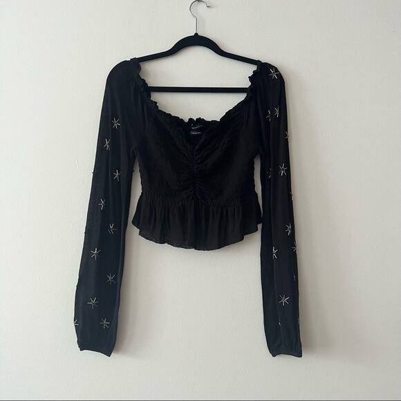Urban Outfitters Jessa Embellished Beaded Crop Top in Black - Picture 2 of 6